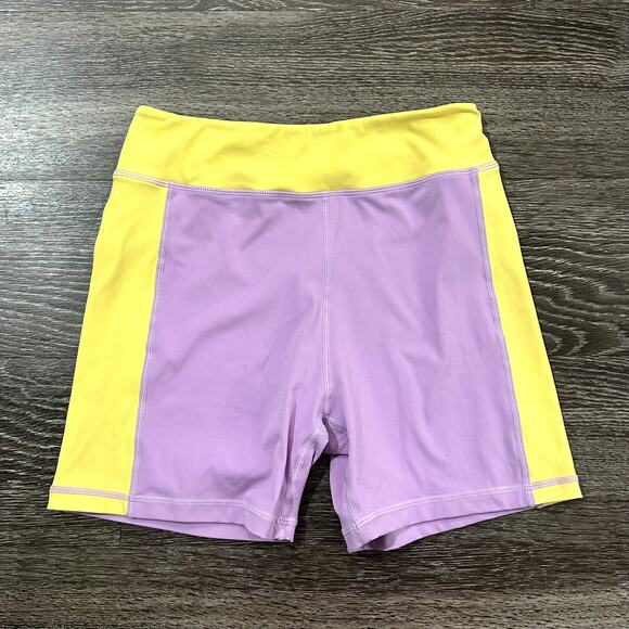 MESHKI Becca Two Tone Lilac & Yellow Workout Set Sports Bra & Biker Shorts EUC - Picture 9 of 16